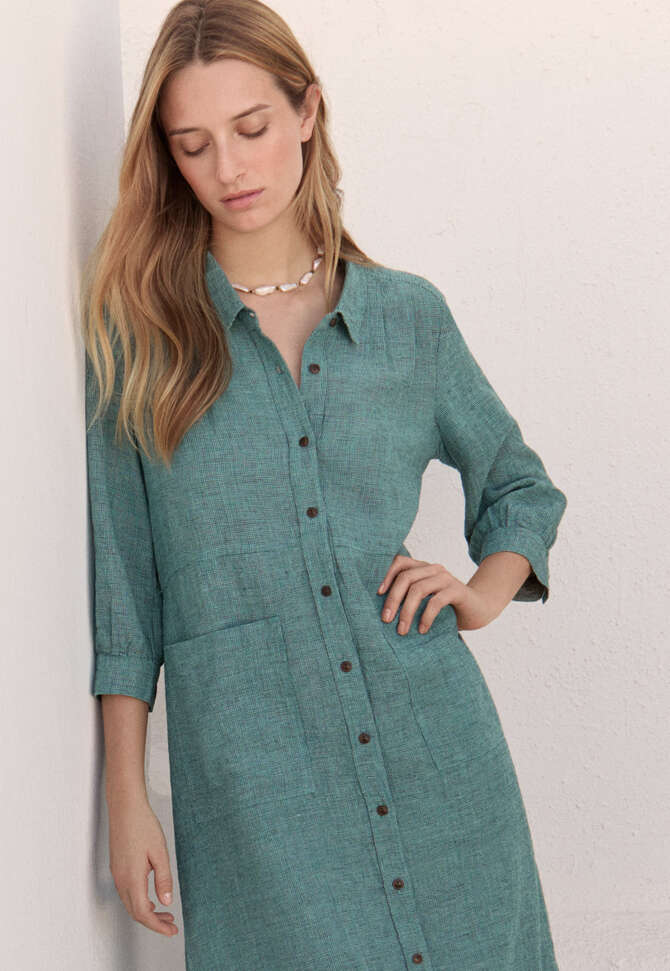 Pleat-detail dress, Dark aqua, completeTheLook