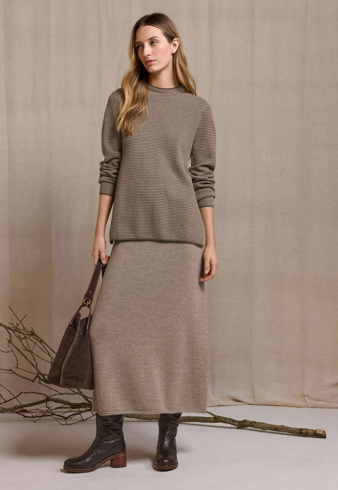 Moss-stitch tunic, Taupe brown, completeTheLook