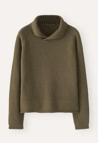 Moss-stitch collared sweater, Dark olive, webstill