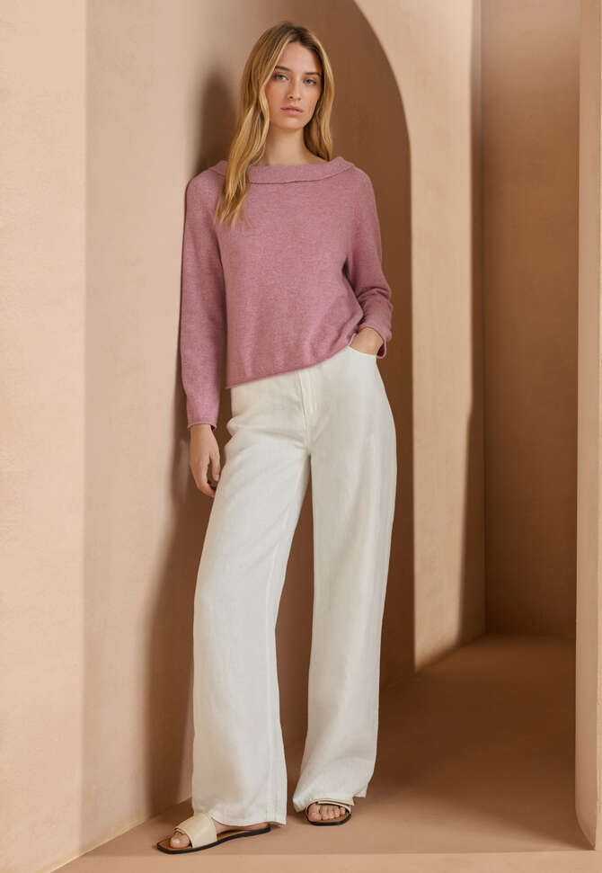 Turn-over boat-neck sweater, Berry pink, completeTheLook