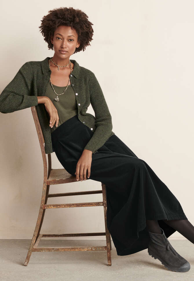 Ribbed cardigan, Dark pine, completeTheLook