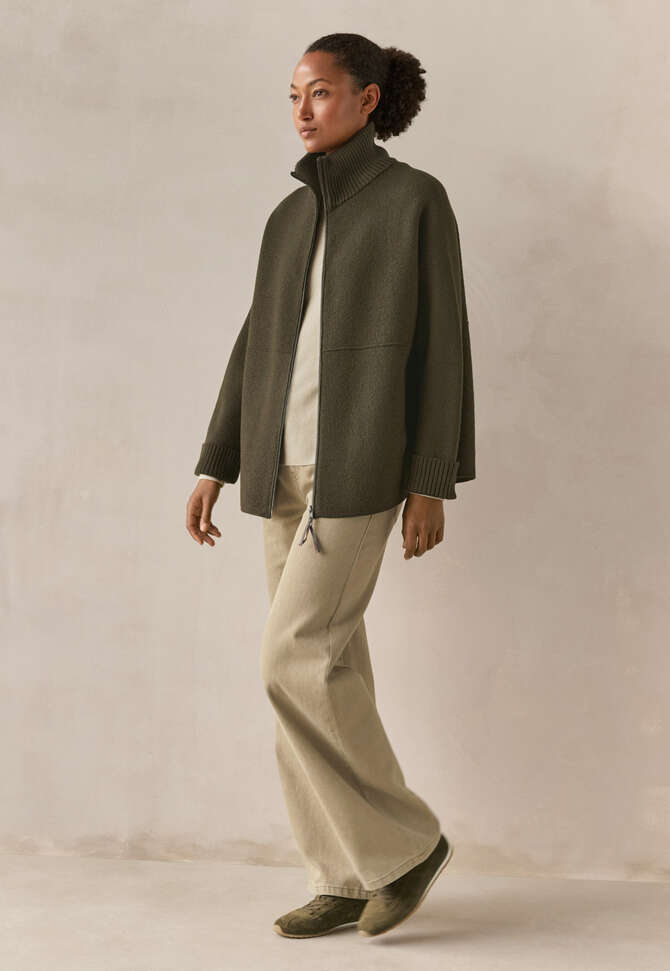Zip-front knitted jacket, Khaki green, completeTheLook
