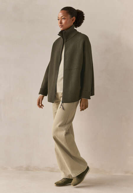 Zip-front knitted jacket, Khaki green, completeTheLook