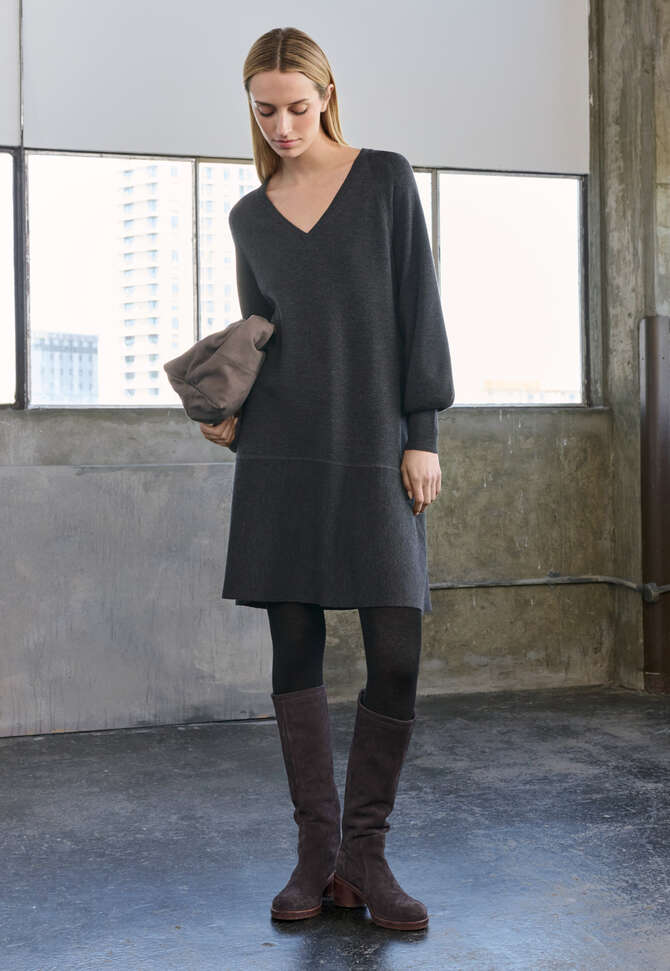 Peplum-detail dress, Charcoal, completeTheLook