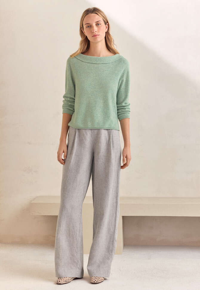 Turn-over boat-neck sweater, Mint aqua, completeTheLook
