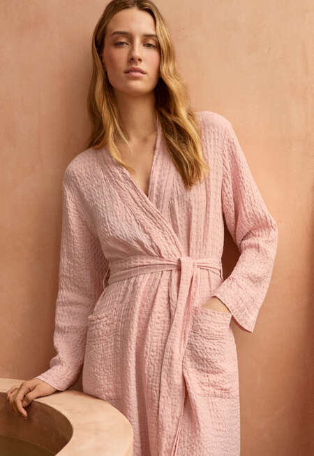 Textured belted robe, Shell pink, completeTheLook