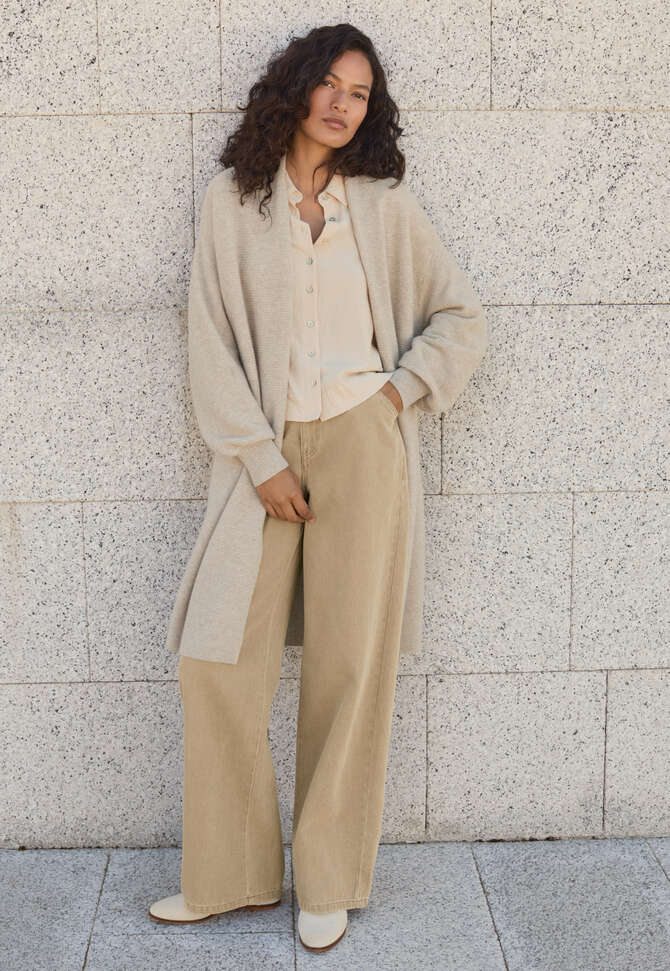 Garter-stitch cardigan, Ecru fawn, completeTheLook