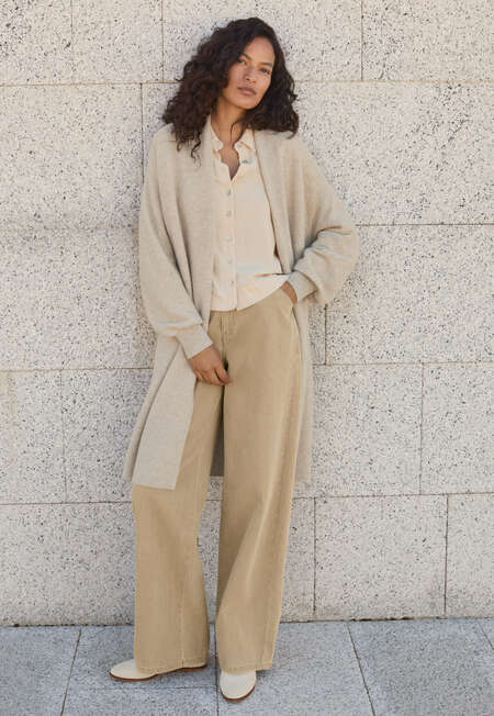 Garter-stitch cardigan, Ecru fawn, completeTheLook