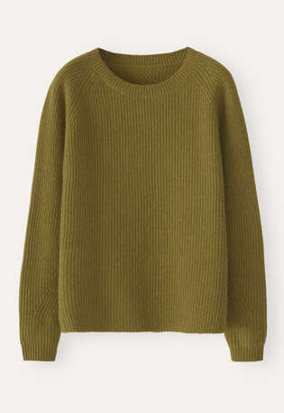 Ribbed crew-neck sweater, Lichen green, webstill