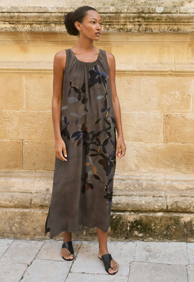Printed sleeveless dress, Dark taupe, completeTheLook