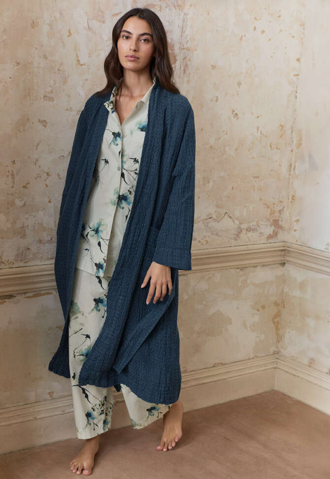 Textured belted robe, Dark petrol, completeTheLook