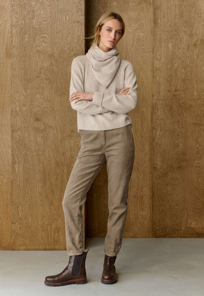 Raglan-sleeve sweater, Ecru fawn, completeTheLook