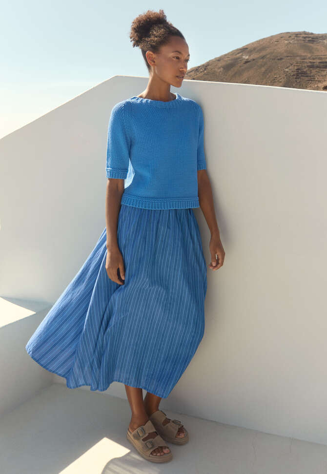 Long striped skirt, Deep marine, completeTheLook