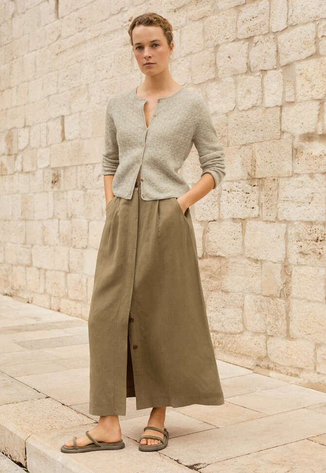 Button-front skirt, Bronze olive, completeTheLook