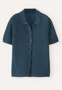 Moss-stitch collared cardigan, Petrol, webstill