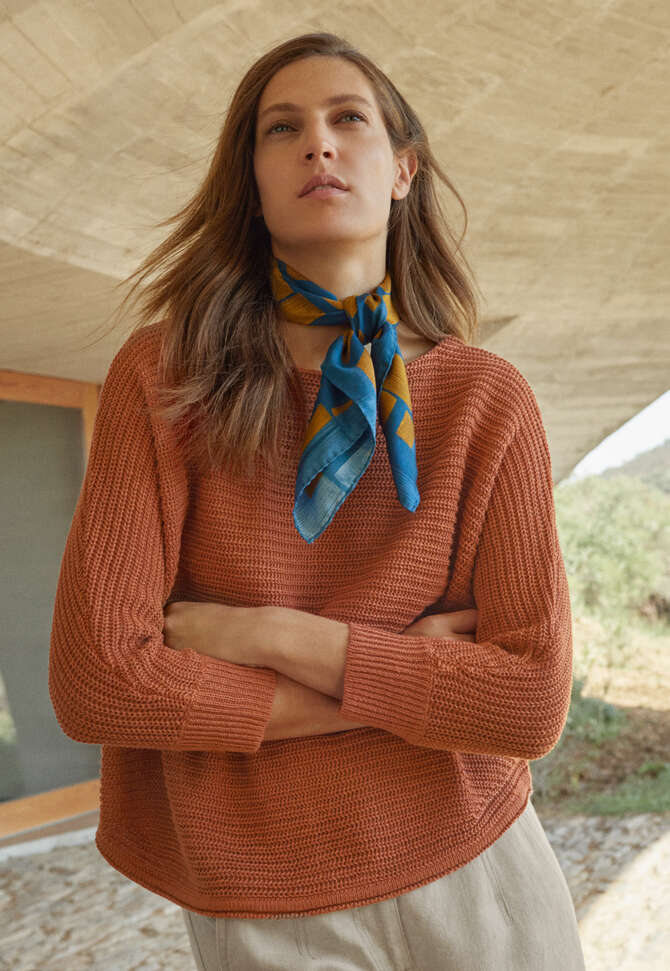 Printed scarf, Teal rust, completeTheLook