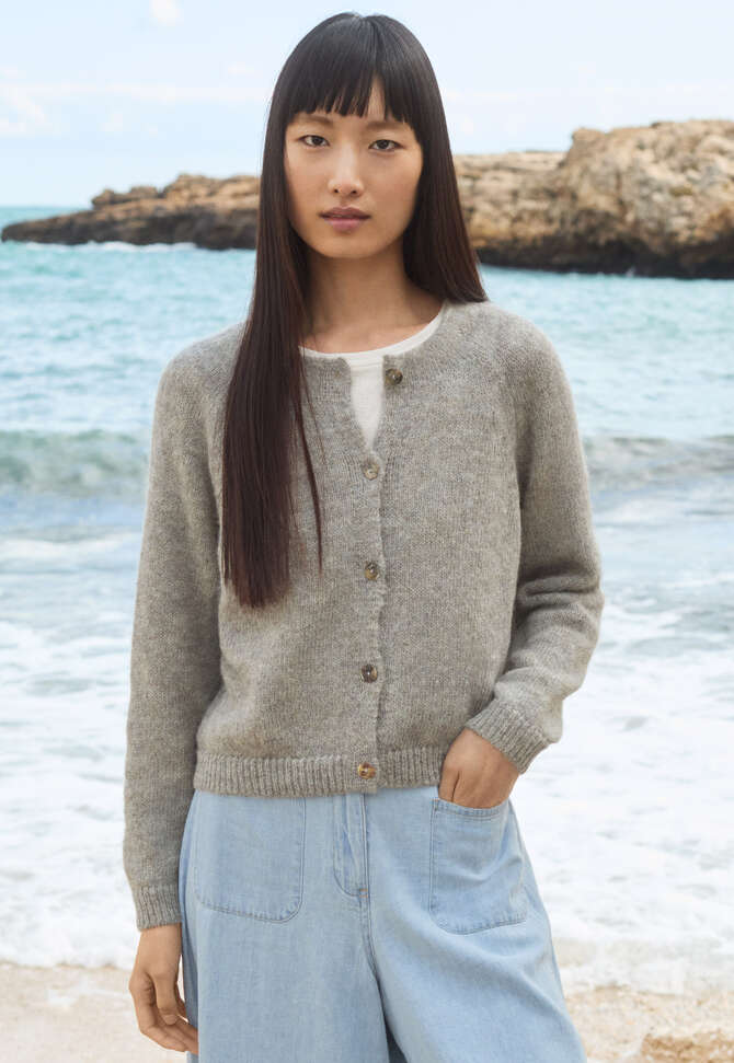 Raglan-sleeve cardigan, Grey stone, completeTheLook