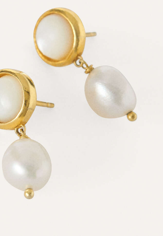 Drop earrings, Golden pearl, completeTheLook