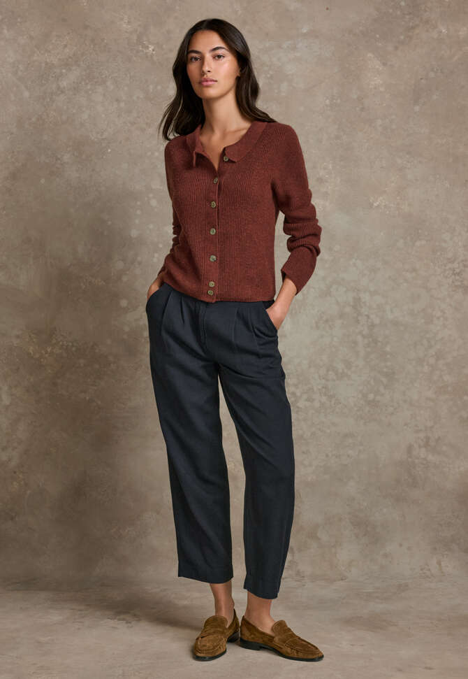 Collared cardigan, Copper red, completeTheLook
