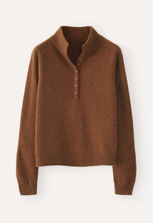 Buttoned-neck sweater, Chilli brown, webstill