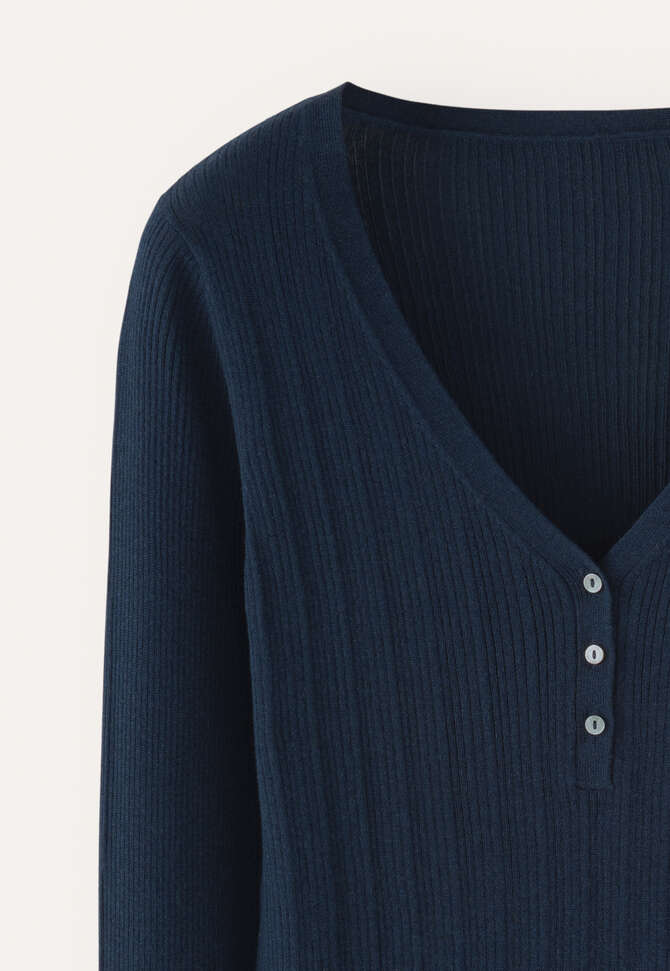 Ribbed v-neck sweater, Dark petrol, completeTheLook