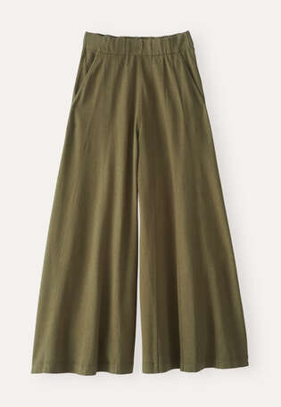 Wide-leg jersey trousers, Dark khaki, webstill