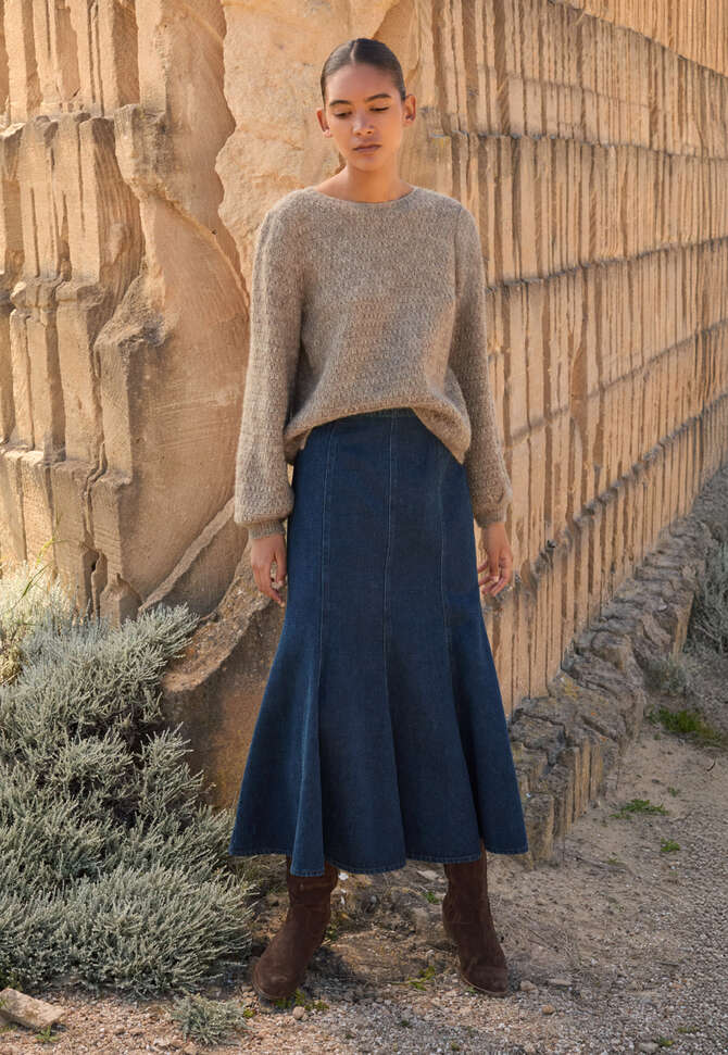 Tuck-stitch sweater, Brown taupe, completeTheLook
