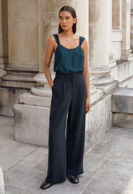 Tailored wide-leg trousers, Ink teal, completeTheLook