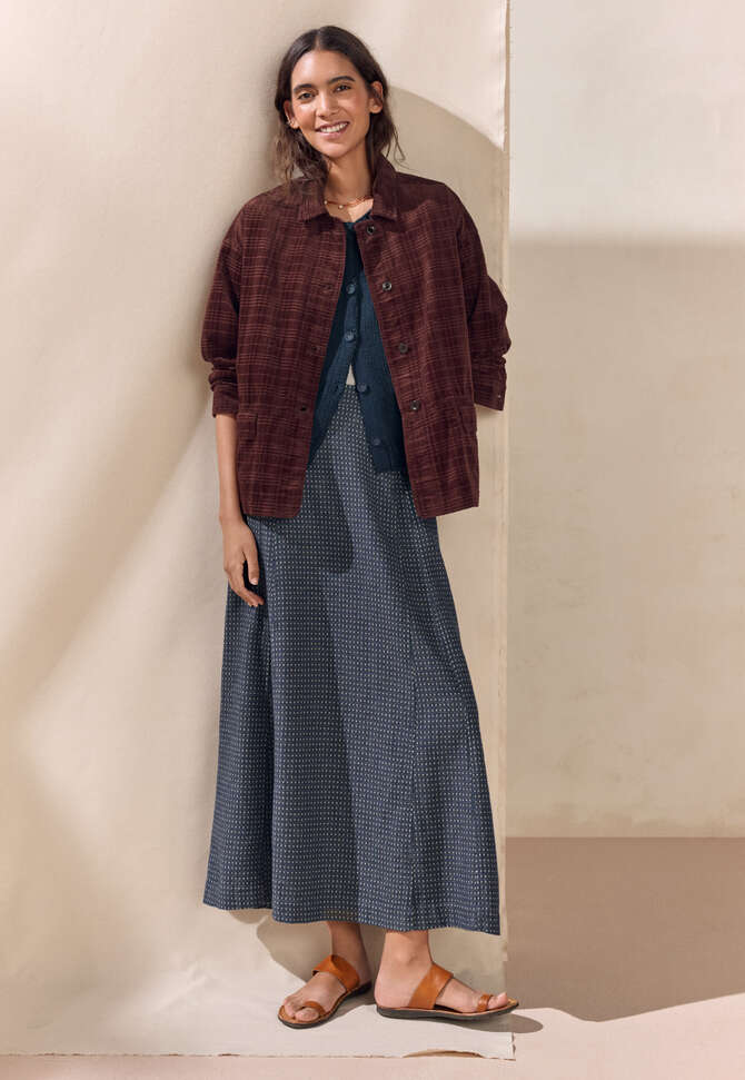 Long godet skirt, Soft indigo, completeTheLook