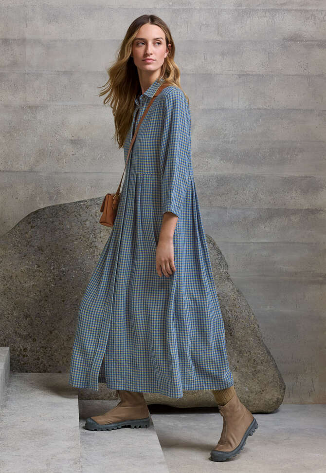 Gingham checked dress, Blue gold, completeTheLook