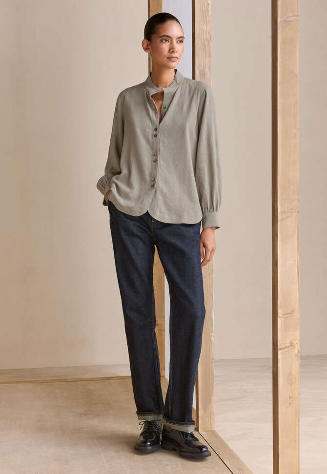 Funnel-neck blouse, Taupe grey, completeTheLook