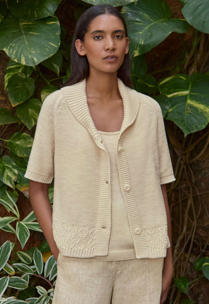 Shawl-collar cardigan, Parchment, completeTheLook