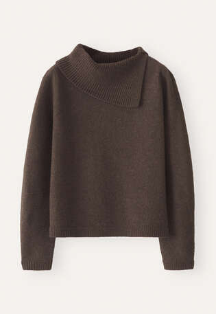 Split-collar sweater, Dark brown, webstill
