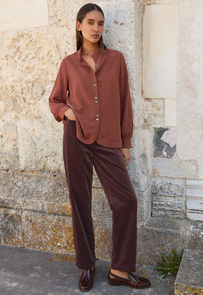 Funnel-neck blouse, Blush brown, completeTheLook
