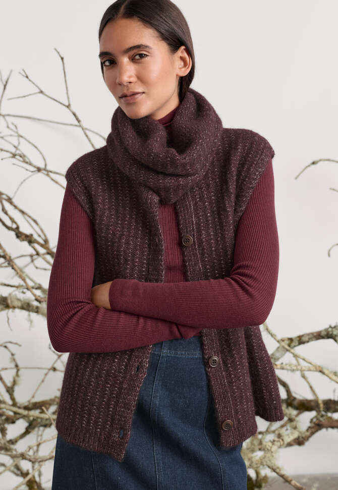 Sleeveless cardigan, Maroon brown, completeTheLook