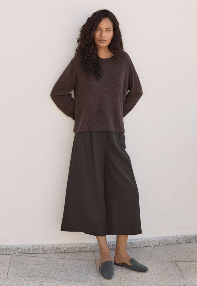 Round-neck sweater, Maroon brown, completeTheLook