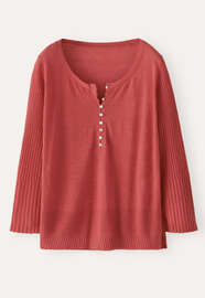Ribbed-sleeve sweater, Coral red, webstill