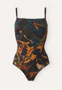 Printed square-neck swimsuit, Gold forest, webstill