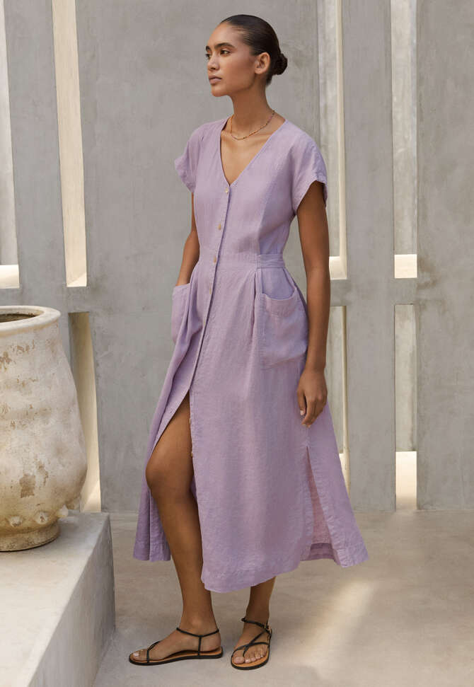 Waist-tie button-through dress, Lavender, completeTheLook