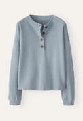 Button placket jersey top, Steel blue, webstill