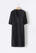 Shawl-collar viscose linen dress, Black, webstill
