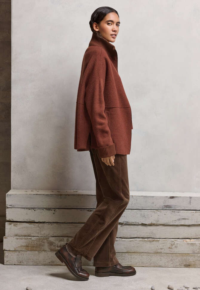 Zip-front knitted jacket, Dark copper, completeTheLook