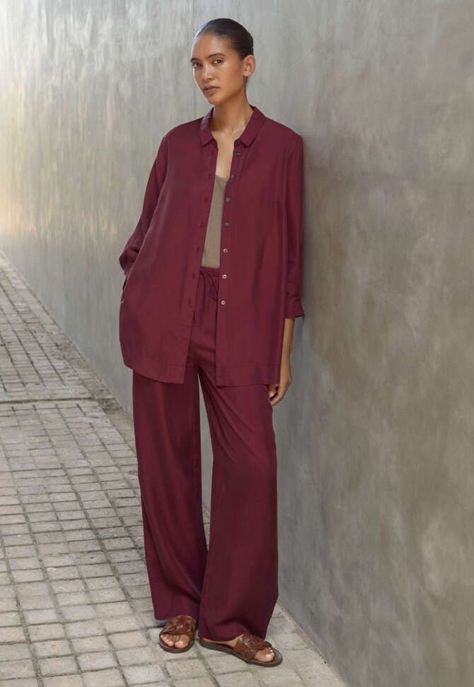 Wide-leg drawstring trousers, Maroon, completeTheLook