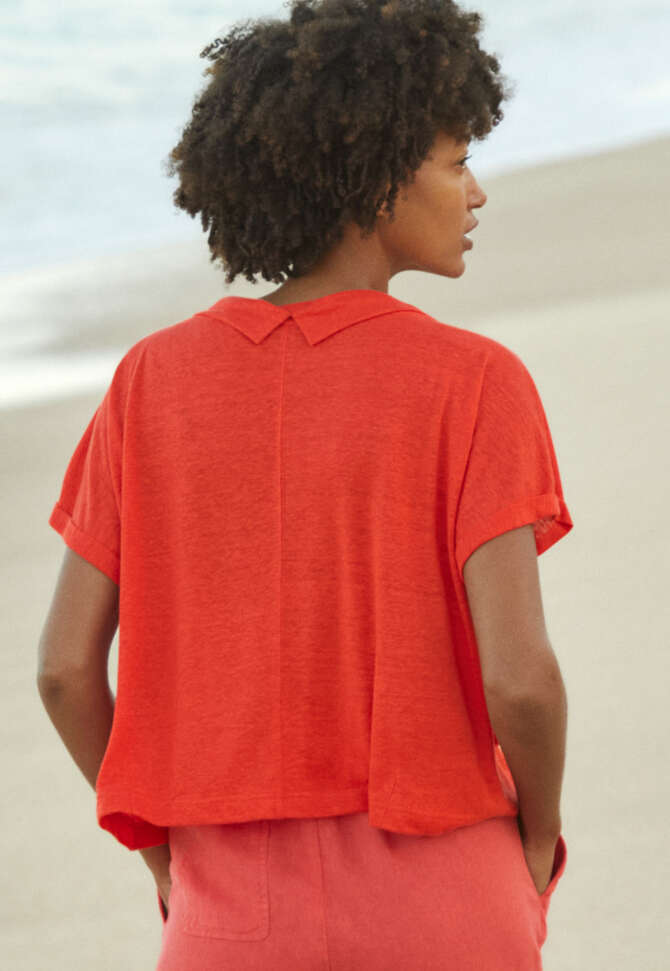 Turned-over neck top, Orange red, completeTheLook