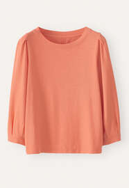 Pleated-sleeve jersey top, Coral peach, webstill