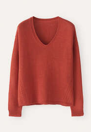 Curved v-neck sweater, Coral red, webstill
