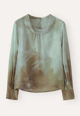 Printed cowl-neck top, Mint taupe, webstill