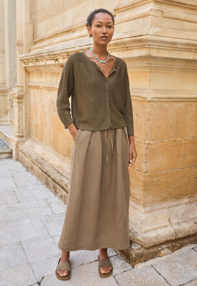 Pleat-detail skirt, Warm khaki, completeTheLook