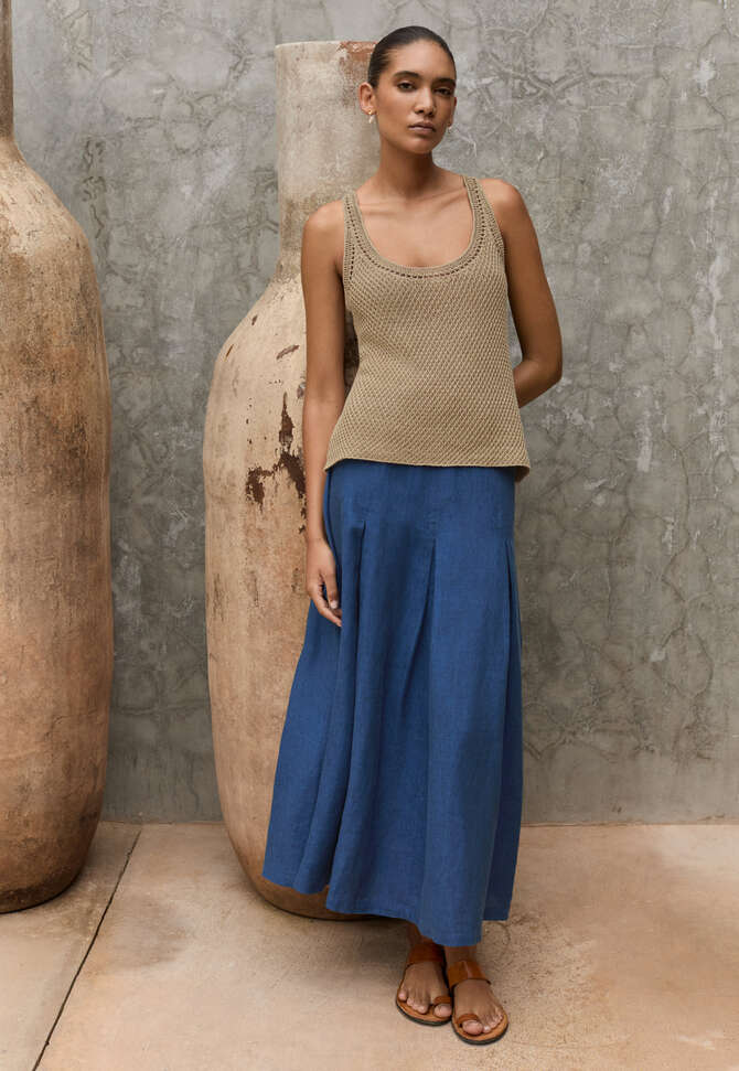 Long pleated skirt, Blue ink, completeTheLook
