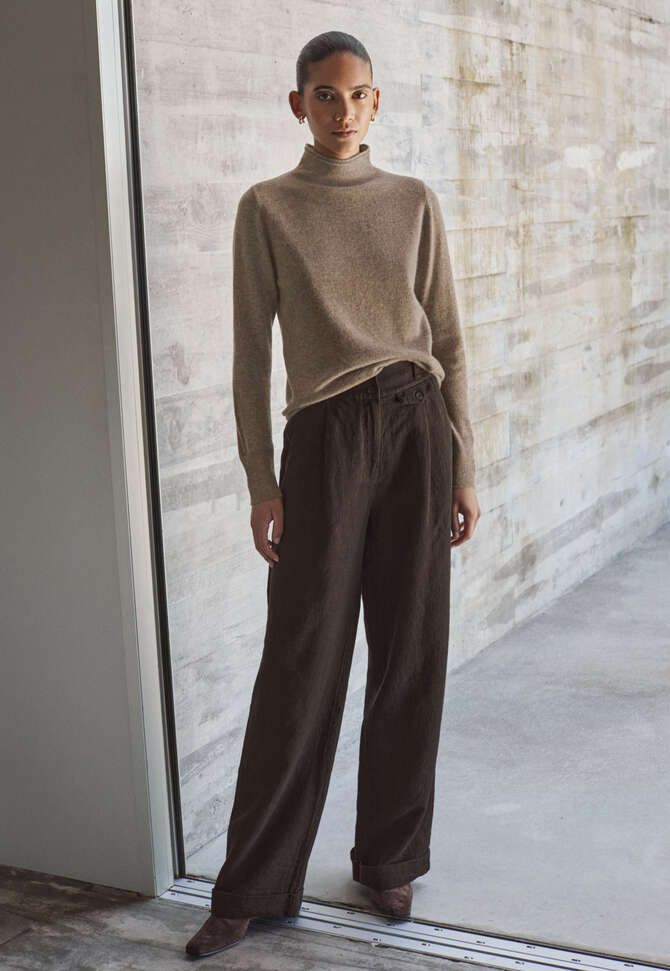 Slim funnel-neck sweater, Latte, completeTheLook